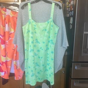 Fresh Produce Green White Flowers Sundress Large Sleeveless Cotton